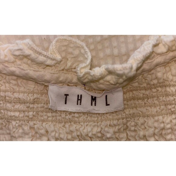 THML Anthro Butter Yellow Seersucker Smocked Tassel Flutter Sleeve Top XL - Picture 5 of 6